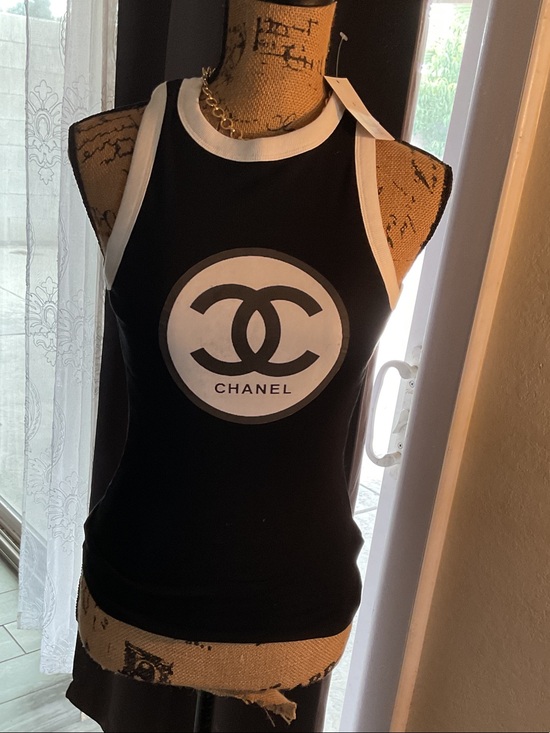 CHANEL Tops - CHANEL Black White Logo Racerback Tank